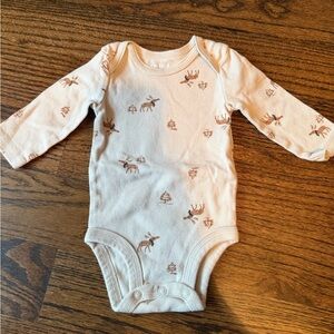 Carter's Cream Long Sleeve Bodysuit with Deer Pattern
